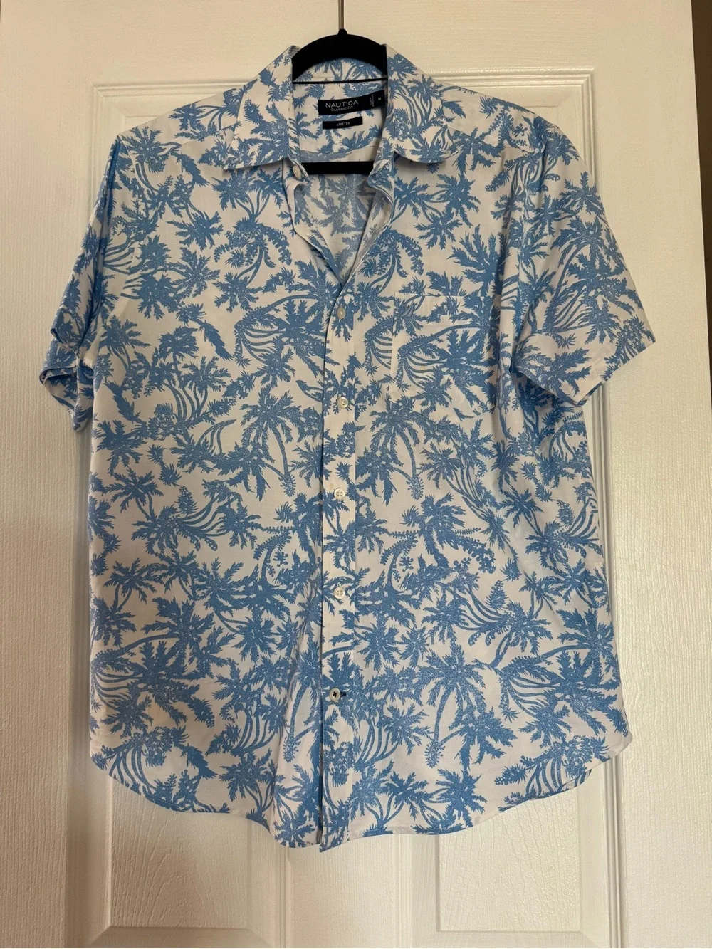 Nautica White Short-Sleeve Palm Print Button-Down Shirt